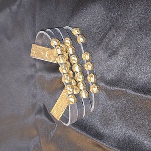 Vintage black leather gold metal magnetic closure cuff